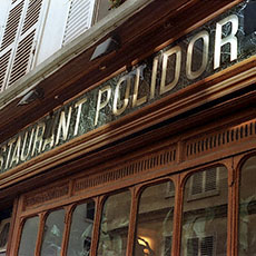 La façade et l’enseigne de la crémerie restaurant Polidor.