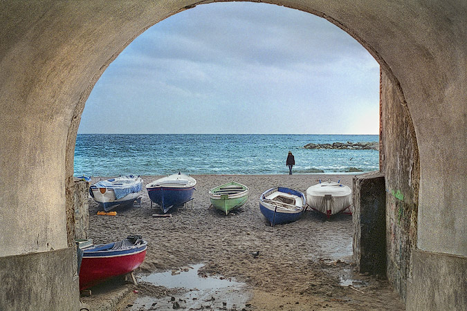 Sailboats on the beach in Atrani.