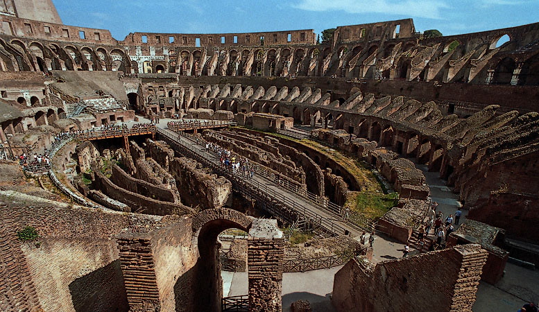 Inside the Anfiteatro Flavio in Rome.