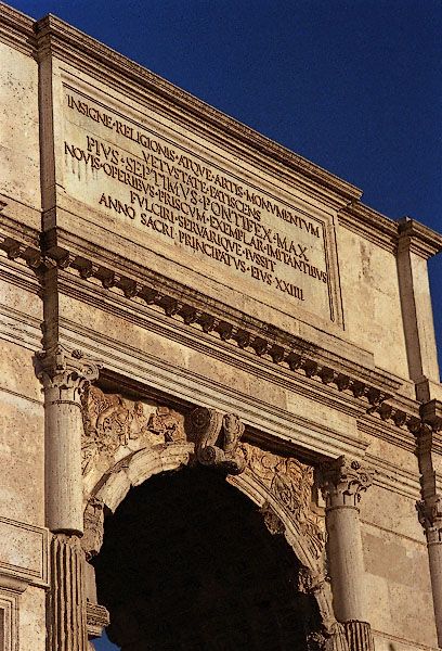 The inscription at the top of the west façade of the Arch of Titus in Rome.