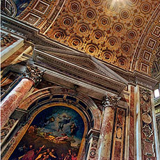 Arches and the ceiling of Saint Peter’s Basilica, Rome.