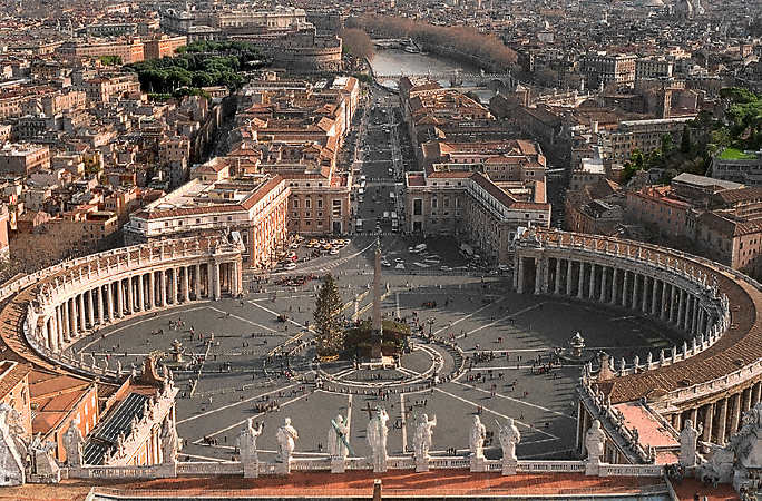 Piazza San Pietro seen from the roof of Saint Peter’s Basilica.