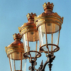 Three new streetlights in front of Notre-Dame Cathedral.