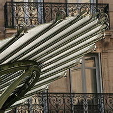 The Art Nouveau glass skylight roof over the Métro entrance on rue des Halles.