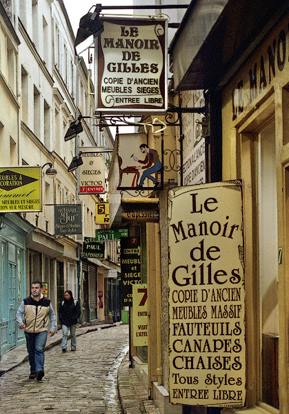 Furniture shop signs in passage du Chantier.