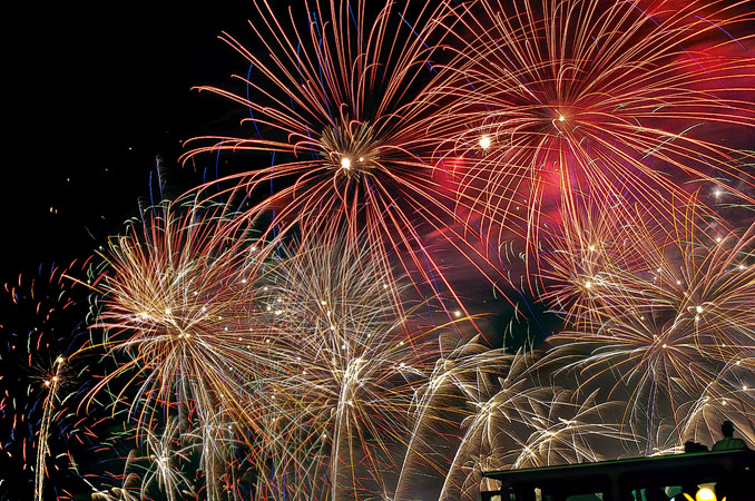 Fireworks on the River Seine on Bastille Day.