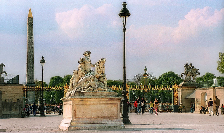The western side of the Tuileries Gardens with the obelisk of Luxor behind.