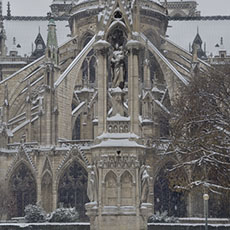 Snow falling on cathédrale Notre-Dame