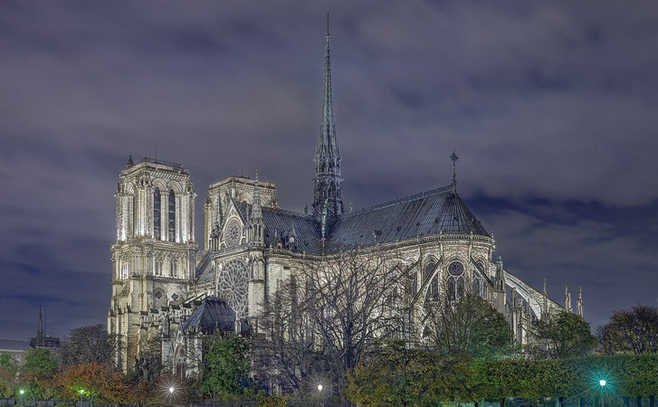 Notre-Dame Cathedral seen from the Left Bank at night