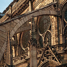 Flying buttresses behind Notre-Dame Cathedral.