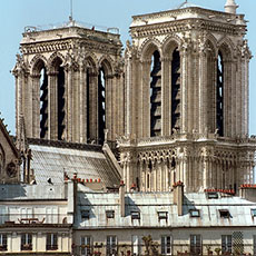 The towers of Notre-Dame and buildings on île de la Cité.