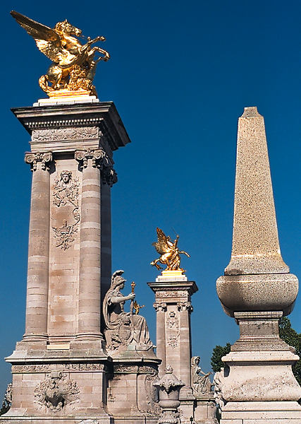 Pillars and sculptures on pont Alexandre III.