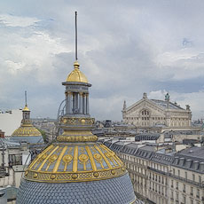 The Opéra Garnier and the skyline of Paris seen from the top of the Printemps department store on boulevard Haussmann.