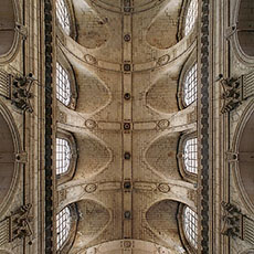 The organ and ceiling inside Saint-Sulpice Church.