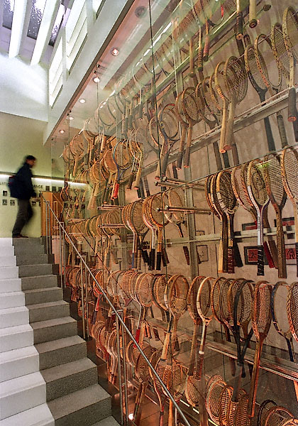 The tennis racquet wall in the Roland Garros musée de Tennis.