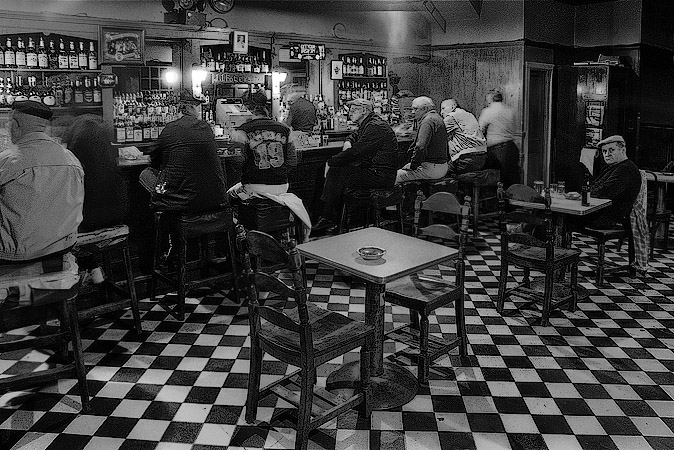 The front room of J.J. Foley’s bar at 21 Kingston Street in Boston.