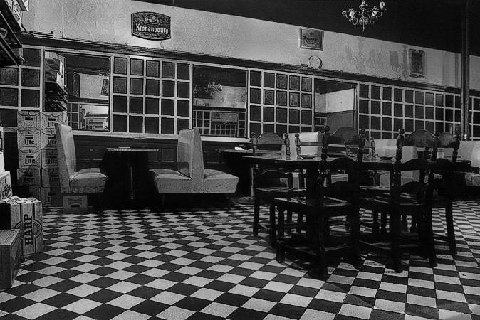 The back room of J.J. Foley’s bar at 21 Kingston Street in Boston.