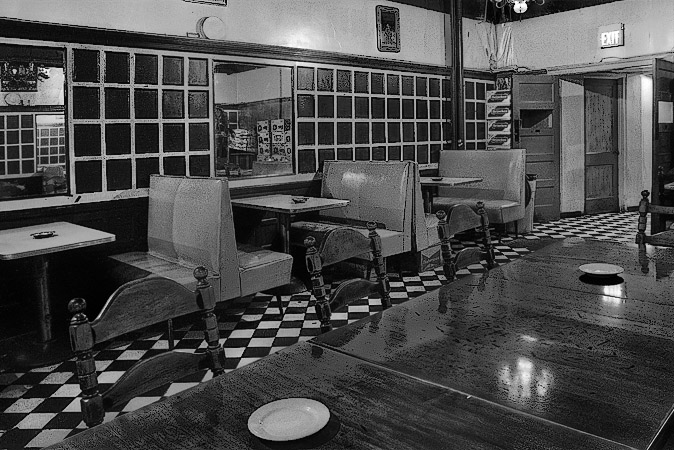 The back room of J.J. Foley’s bar at 21 Kingston Street in Boston.