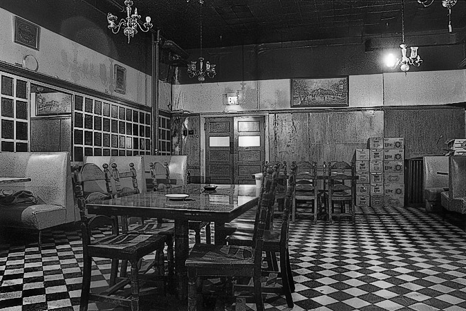 The back room of J.J. Foley’s bar at 21 Kingston Street in Boston.