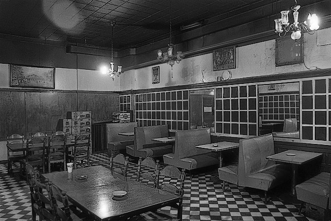 The back room of J.J. Foley’s bar at 21 Kingston Street in Boston.