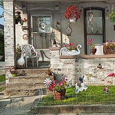 Lawn ornaments in front of a house in Lexington, Kentucky.