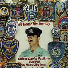 A memorial to policeman Daniel Faulkner at Geno’s Philly Cheese Steak Restaurant.