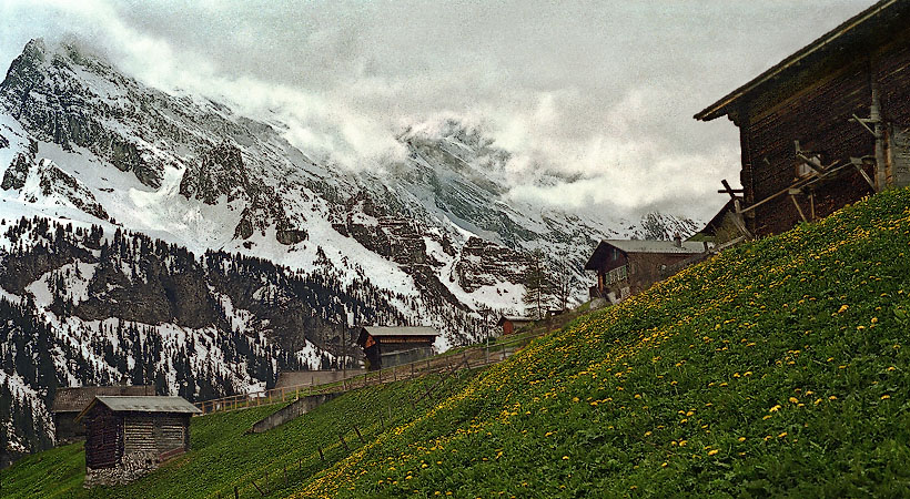 Hillside lodges in the Swiss Alps