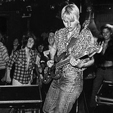 Aimee Mann, Doug Vargas and Dave Bass Brown of The Young Snakes on stage at the Rat in Kenmore Square.