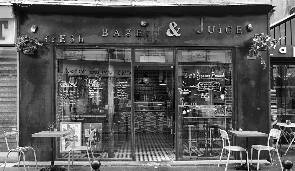 Fresh Bagels and Juice on rue Froment in Paris.