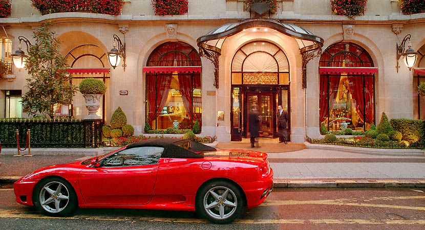 The outside and main entrance to the Plaza Athénée hotel.